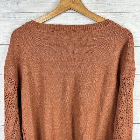 Frye and Co Womens Large Open Knit Flared Sleeve Tassel Tie Sweater  Western - Picture 6 of 9